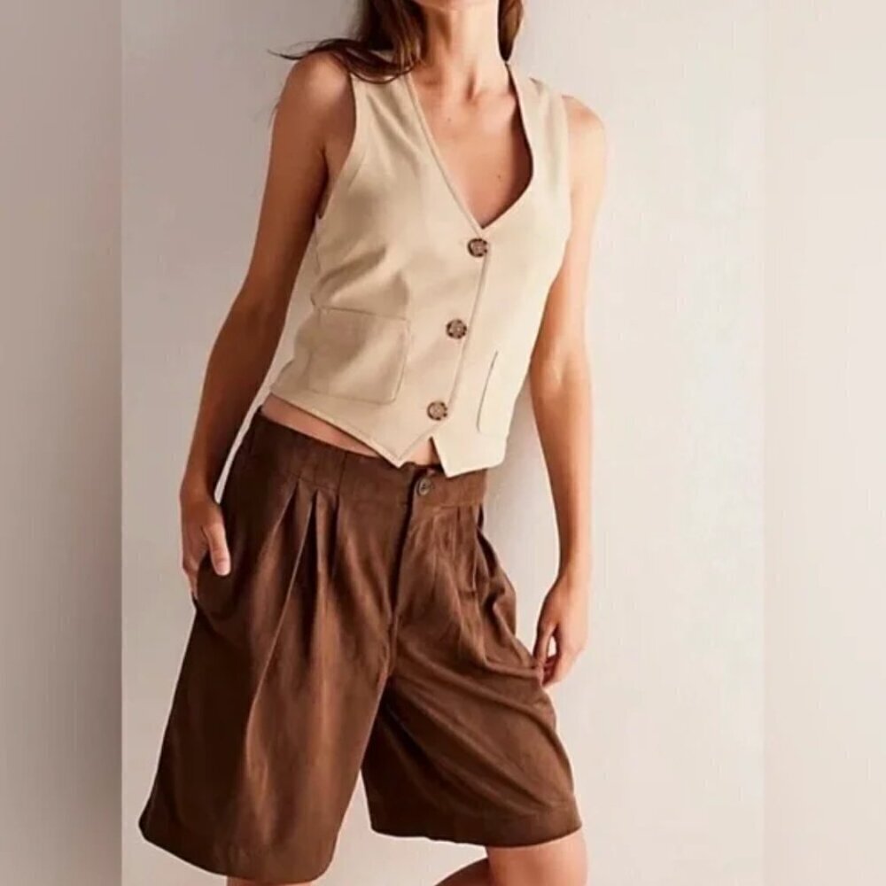 NWT We The Free Straight On Suede Shorts Long Brown Sz S
